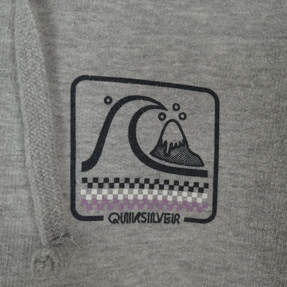 Quiksilver Hoodie Mens Large Gray Pullover Surf Graphic Logo Skate Streetwear - Picture 5 of 16